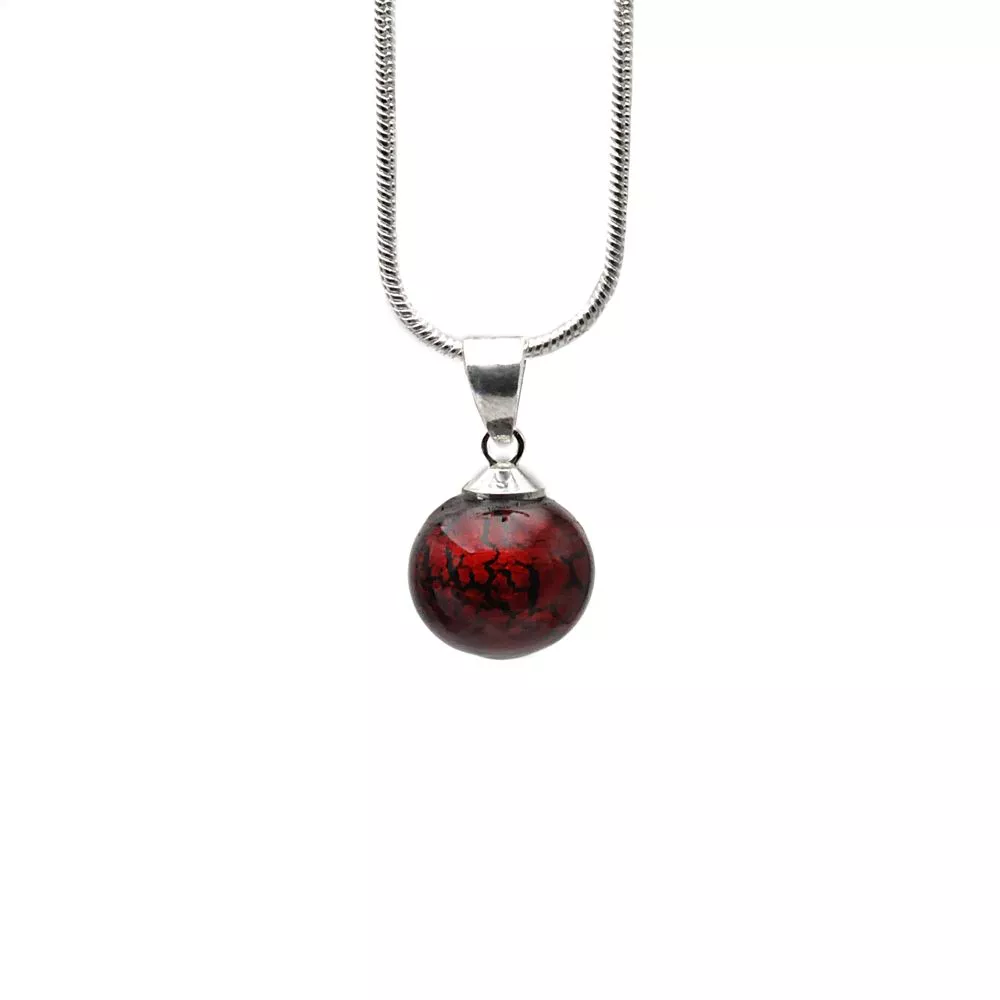 Pendant dark red glass beads and silver necklace 925
