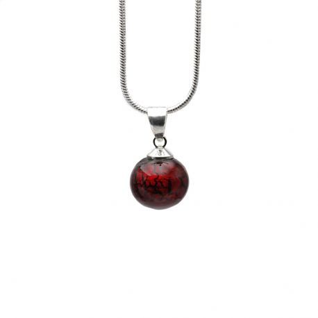 Pendentif perles verre rouge fonce et collier argent 925