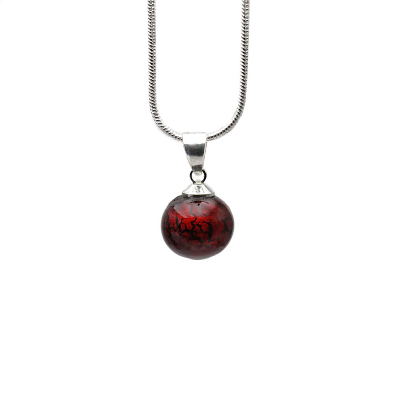 Pendentif perles verre rouge fonce et collier argent 925