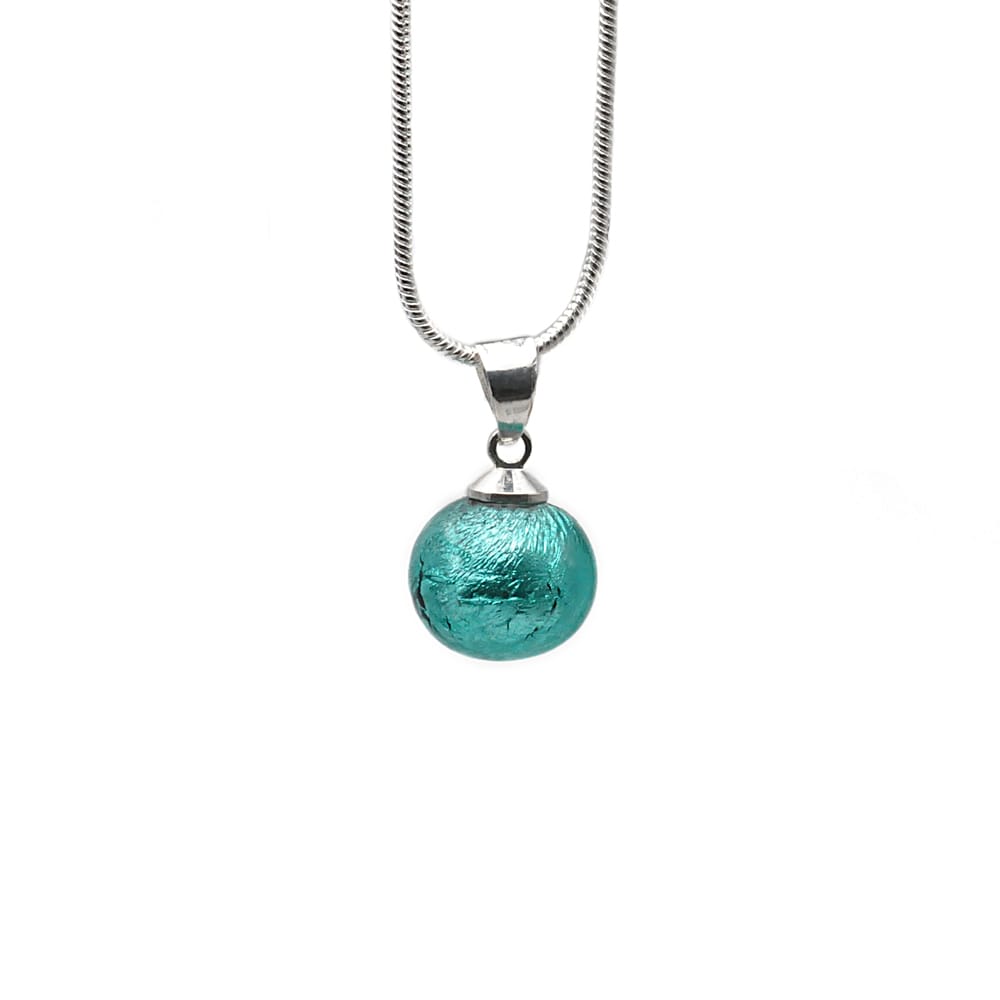 Turquoise glass beads pendant and silver necklace 925