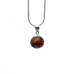 Pendentif perles verre ambre fonce et collier argent 925