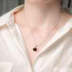 Pendant glass beads dark amber and necklace silver 925