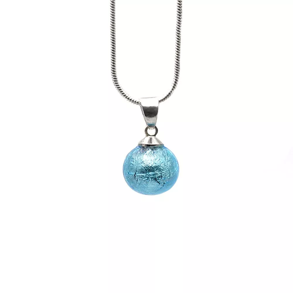 Pendentif perles verre bleu azur et collier argent 925