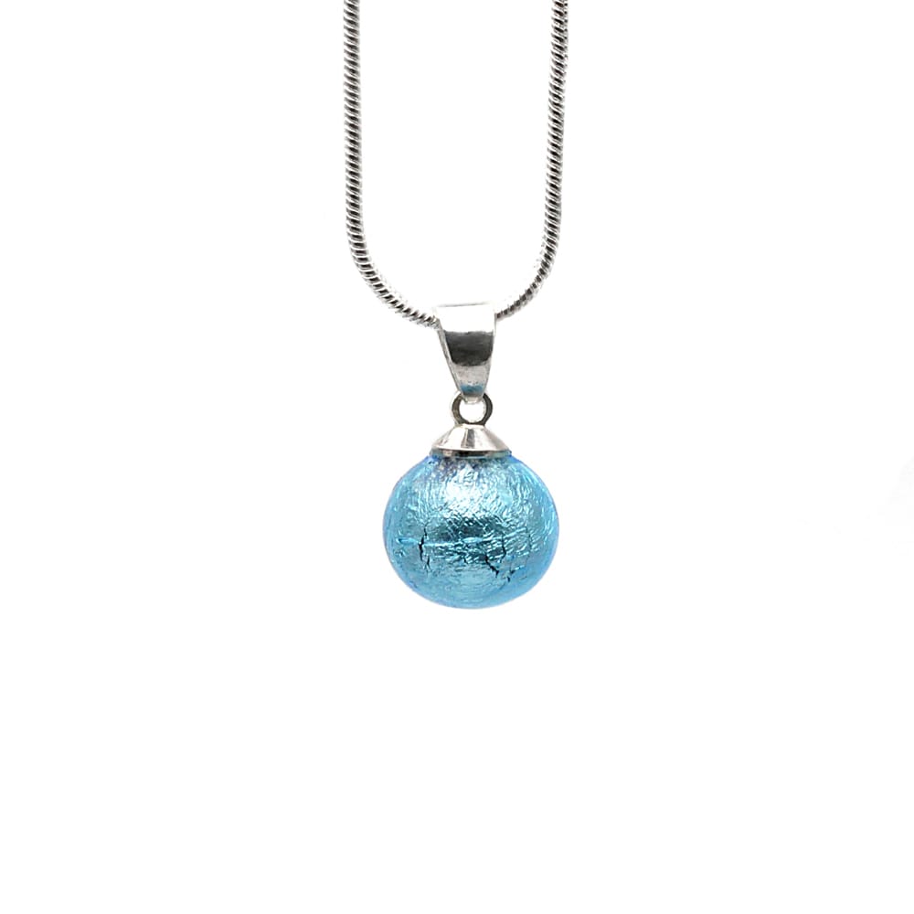 Pendant glass beads azure blue and necklace silver 925
