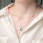 Pendant glass beads azure blue and necklace silver 925