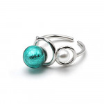 Ring you and me silver and blue turquoise pearl in murano glass