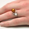 Ring you and me silver and amber bead in murano glass