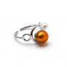 Ring you and me silver and amber bead in murano glass
