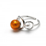 Ring you and me silver and amber bead in murano glass