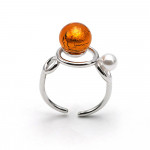 Ring you and me silver and amber bead in murano glass