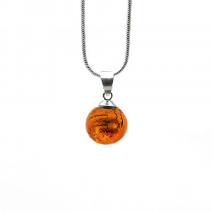 Pendentif perles verre ambre et collier argent 925