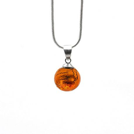 Pendant glass beads amber and necklace silver 925
