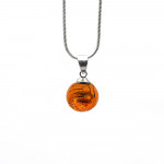 Pendentif perles verre ambre et collier argent 925