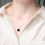 Black glass beads pendant and silver necklace 925