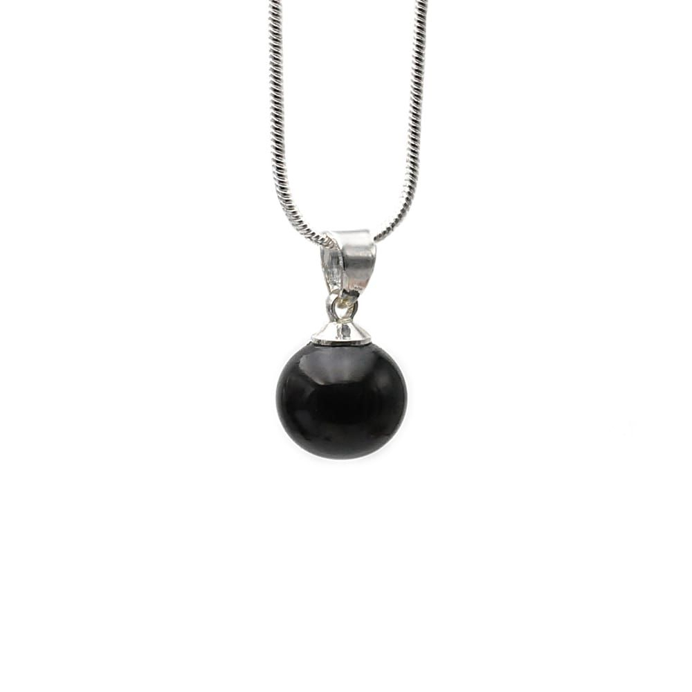 Pendentif perles verre noir et collier argent 925