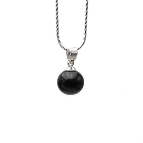 Black glass beads pendant and silver necklace 925