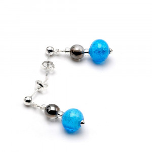 Vivid argento blue - blue earrings in real murano glass from venice