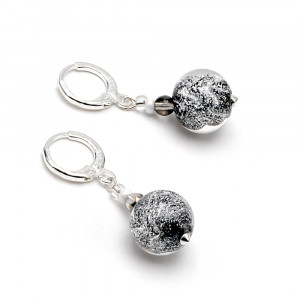 Bright moon noir - boucles d'oreilles noires en veritable verre de murano de venise