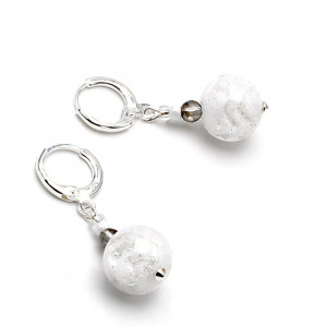 Blanco luna brillante - pendientes blancos de vidrio murano real de venecia