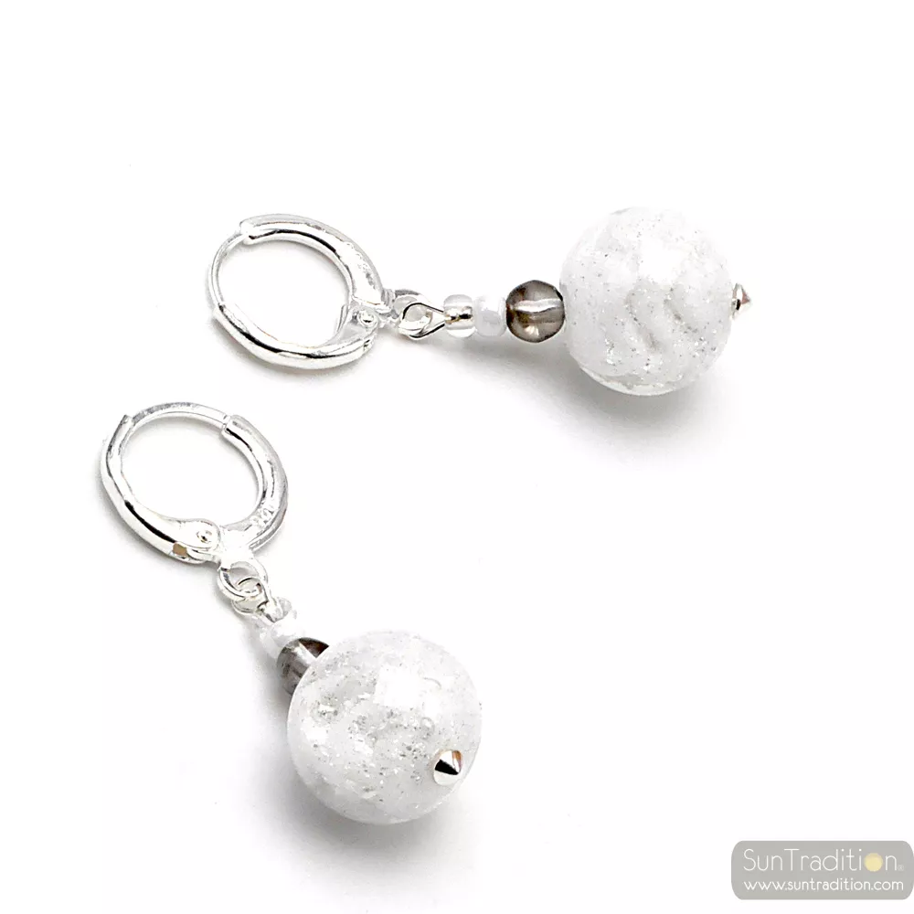 Bright moon white - white earrings in real murano glass from venice