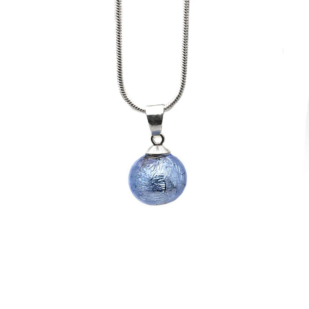 Hanger glaskralen blauwe oceaan en zilveren halsketting 925