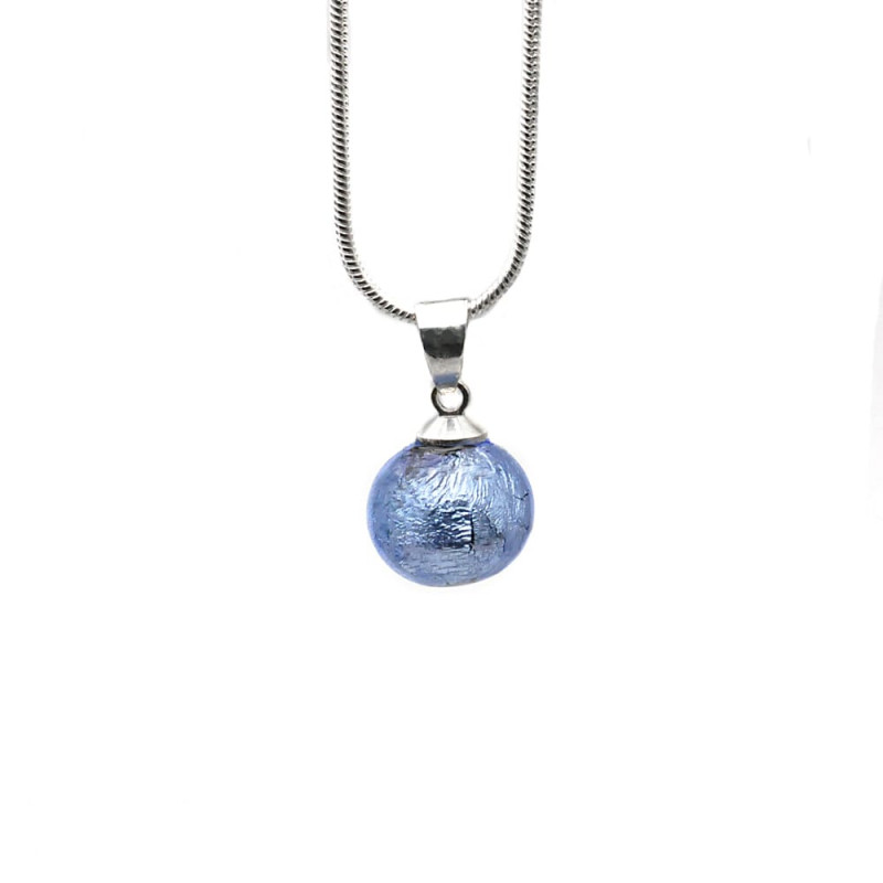 Pendant glass beads ocean blue and necklace silver 925