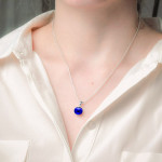 Pendentif perles verre cobalt et collier argent 925