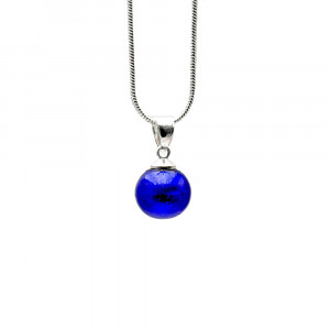 Pendentif perles verre cobalt et collier argent 925