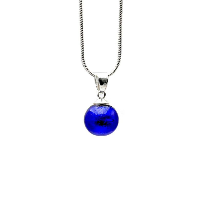 Pendentif perles verre cobalt et collier argent 925