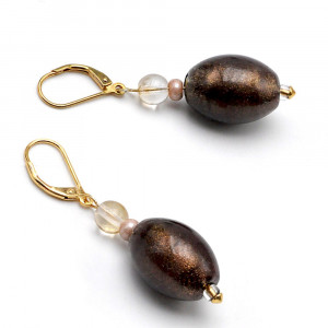 Petite brown - boucles d'oreilles dormeuses aventurine marron en veritable verre de murano de venise