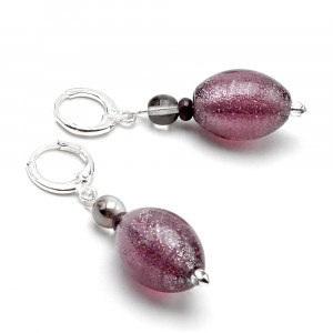 Boucles d'oreilles dormeuses aventurine amethyste en veritable verre de murano de venise