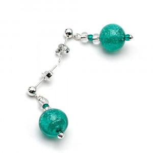 Givre vert - boucles d'oreilles vertes turquoises en veritable verre de murano de venise