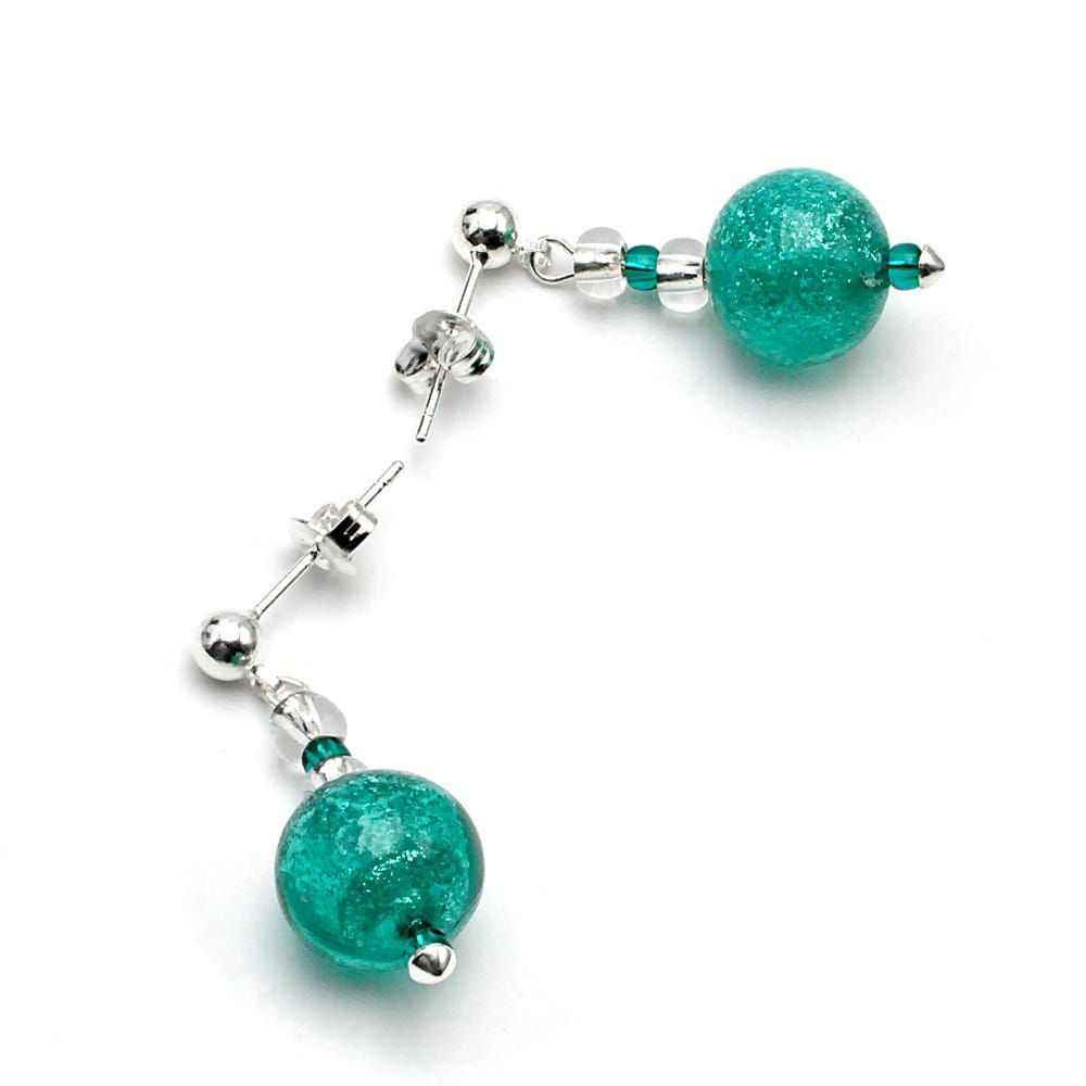 Frozen green - turquoise green earrings in real venice murano glass