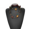 Necklace glass murano gold and amber long 