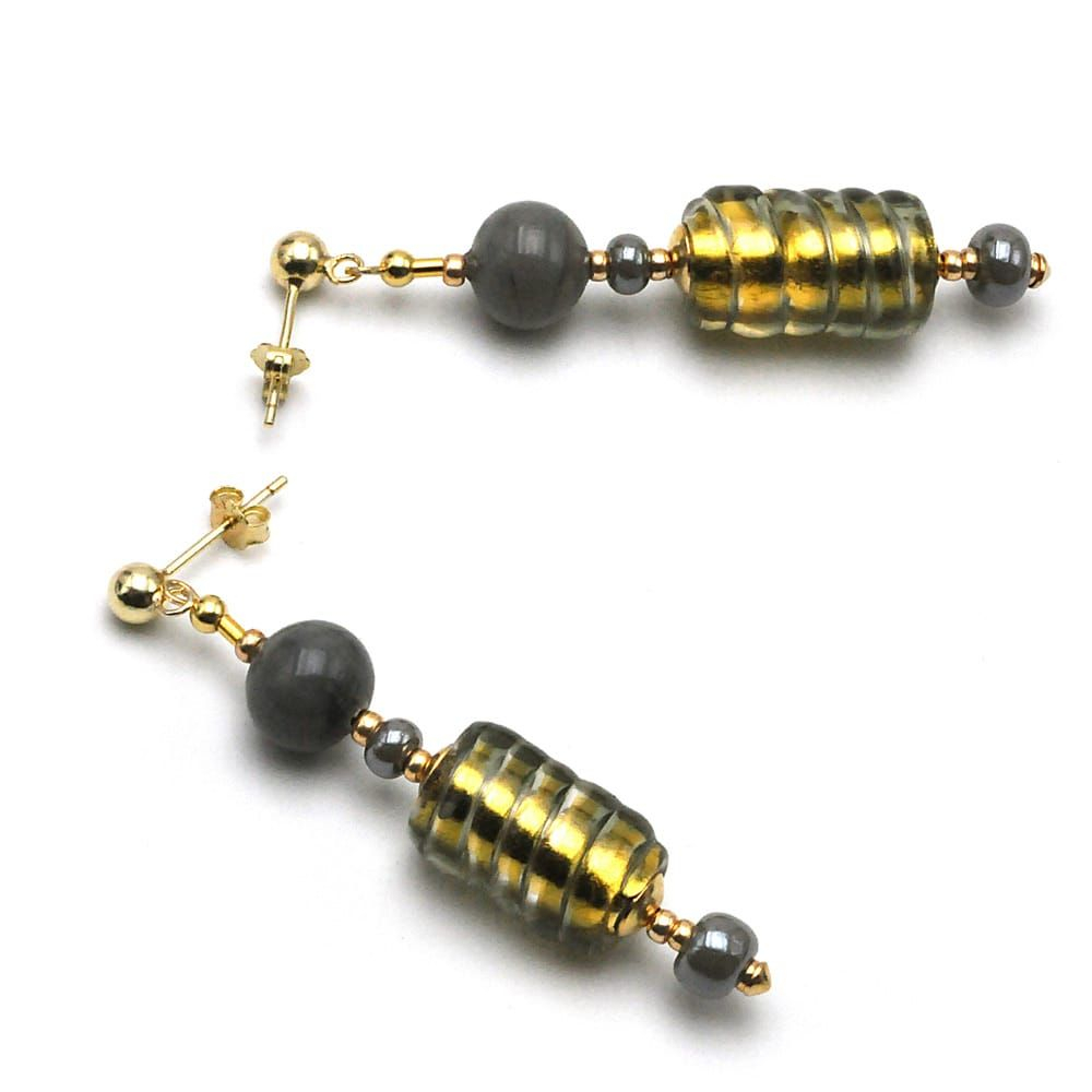 Bee queen or - boucles d'oreilles pendantes or bijoux en veritable verre de murano de venise
