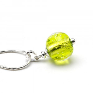 Pendentif perles verre fizzy vert anis et argent 925