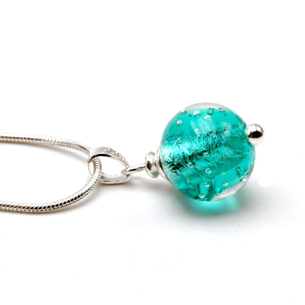 Fizzy turquoise glass and silver 925 pearl pendel