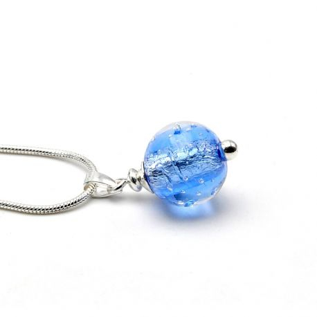 Ocean blue fizzy glass beads pendant silver 925