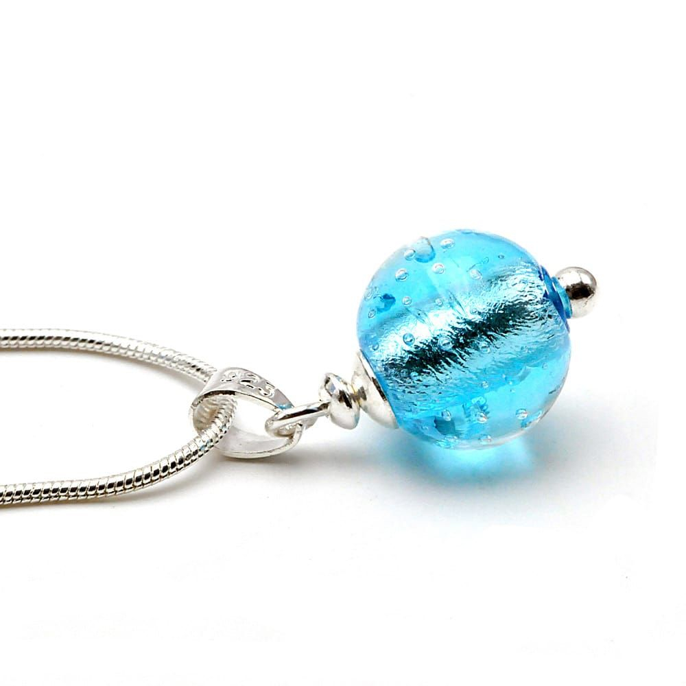 Pendentif perles verre fizzy bleu azur argent 925