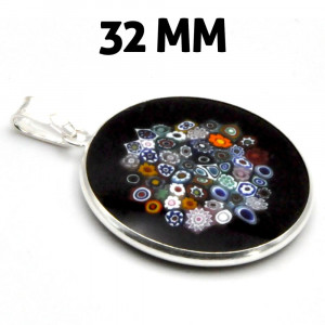 Colgante de cristal de murano murrine millefiori negro y plata