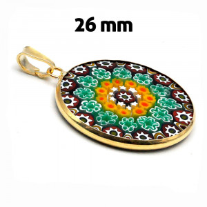 Pendentif verre de murano murrine millefiori vert et or