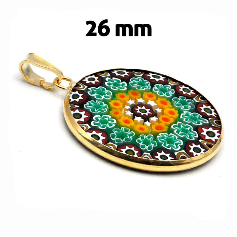 Colgante de cristal de murano murrina millefiori verde y dorado