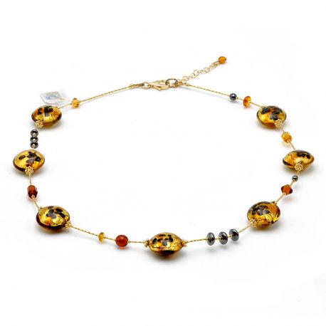 Charly gold schwarzem geflecktem - Halskette aus geflecktem Gold aus Muranoglas