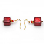 boucles d'oreilles rouge et or en verre de Venise