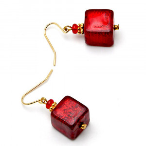 America rouge et or - boucles d'oreilles rouge et or en verre de murano