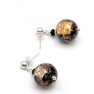 Elegance Or- boucles d'oreilles en verre de Murano marron et or