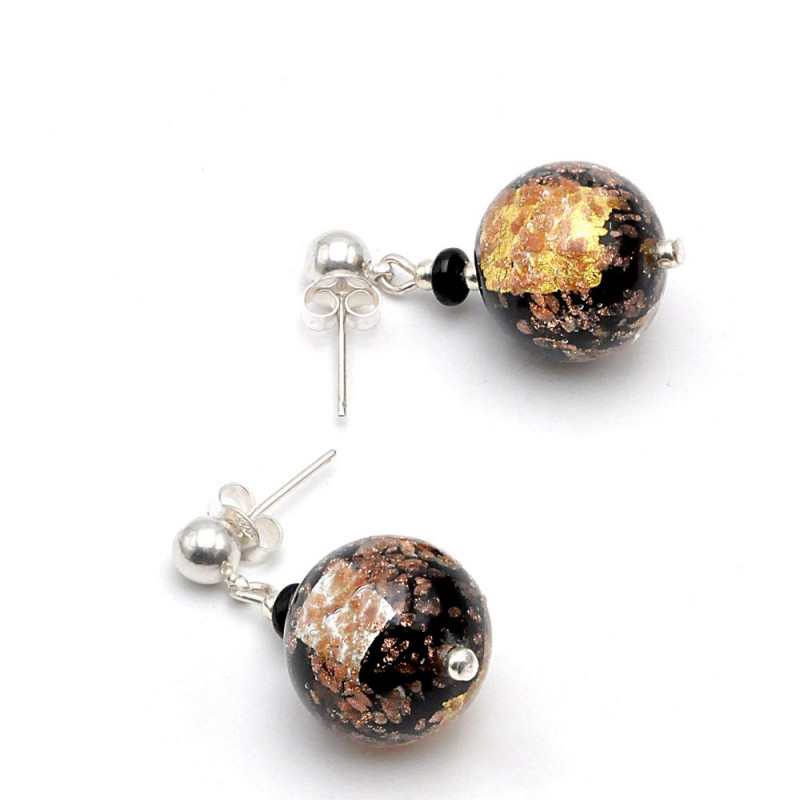 boucles d'oreilles en verre de Murano marron et or