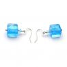 Azure Blue Dicroic Cube - Blue Murano Glass Earrings