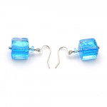 Azure Blue Dicroic Cube - Blue Murano Glass Earrings