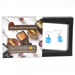 Cube Dicroique Bleu Azur - Boucles d'oreille en verre de Murano bleu